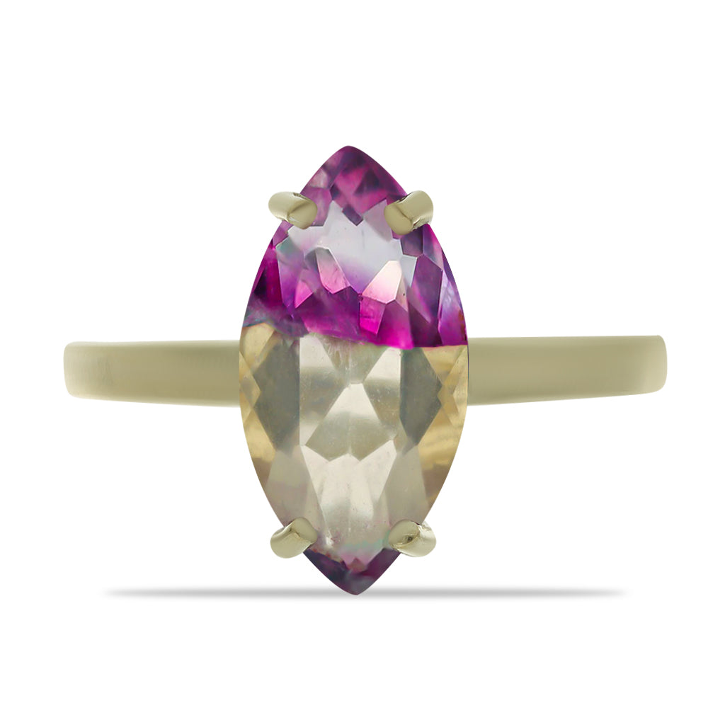 Pozlacený Stříbrný Prsten s Růžovým Fluoritem