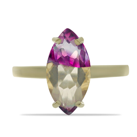 Pozlacený Stříbrný Prsten s Růžovým Fluoritem