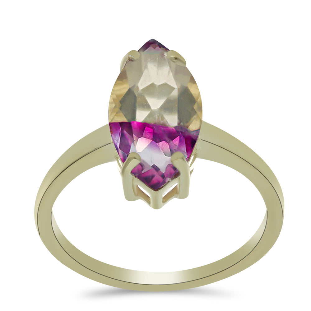 Pozlacený Stříbrný Prsten s Růžovým Fluoritem 3 