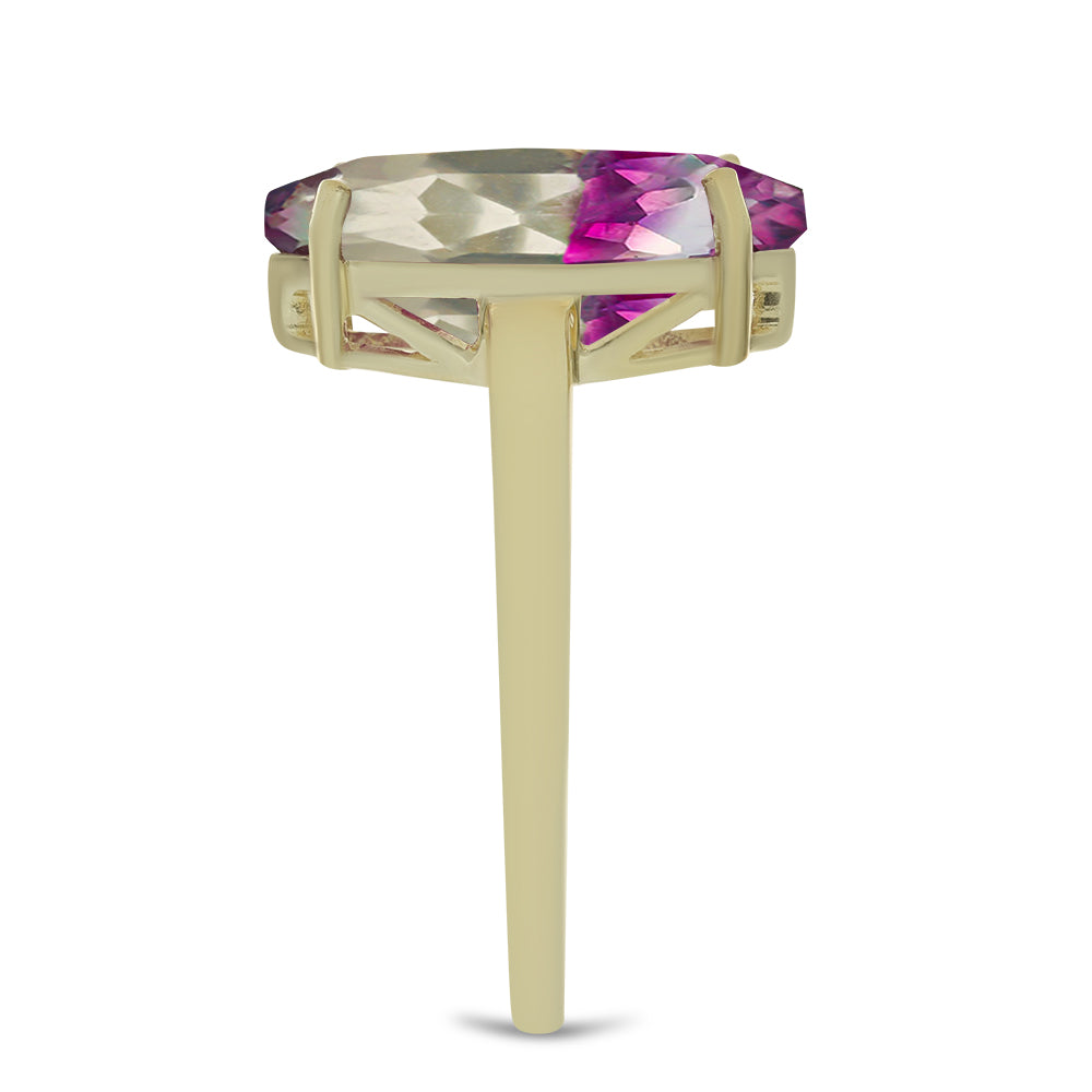 Pozlacený Stříbrný Prsten s Růžovým Fluoritem 4 