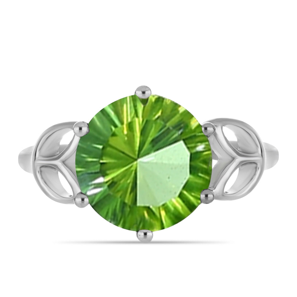 Stříbro 925/1000 Prsten s Kapradinově Zeleným Křemenem - Karátové číslo: 3.44. přibližná hmotnost: 3.25 gramů