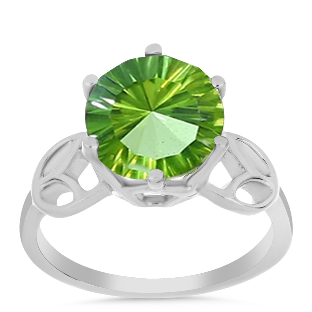 Stříbro 925/1000 Prsten s Kapradinově Zeleným Křemenem - Karátové číslo: 3.44. přibližná hmotnost: 3.25 gramů