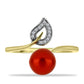 Pozlacené Stříbro 925/1000 - Prsten s Červená sladkovodní Perlou a Bílým Topazem - Karátové číslo: 2.61. přibližná hmotnost: 3.07 gramů
