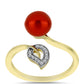 Pozlacené Stříbro 925/1000 - Prsten s Červená sladkovodní Perlou a Bílým Topazem - Karátové číslo: 2.61. přibližná hmotnost: 3.07 gramů