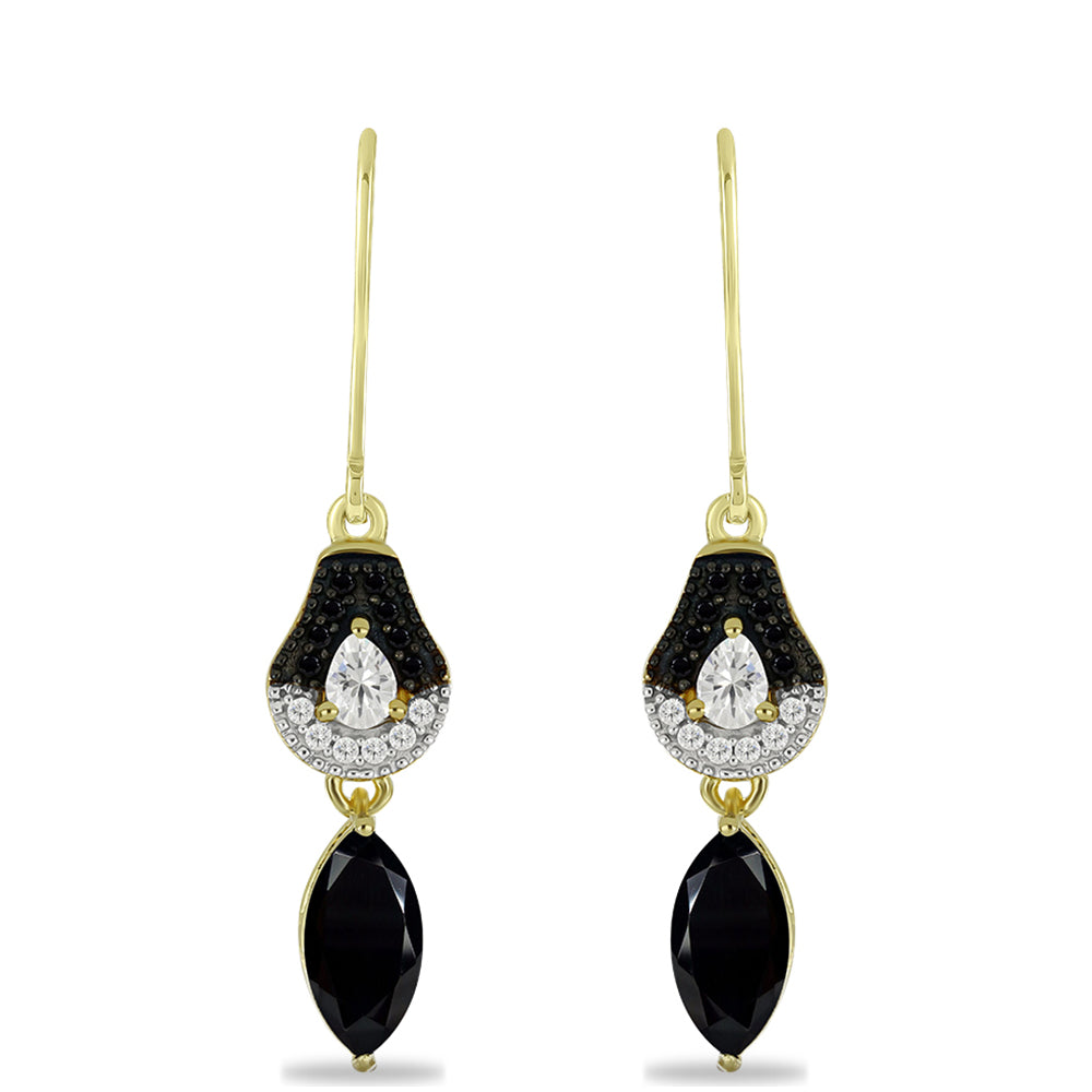Pozlacené Stříbrné Náušnice s Černým Onyxem a Bílým Topazem 1 