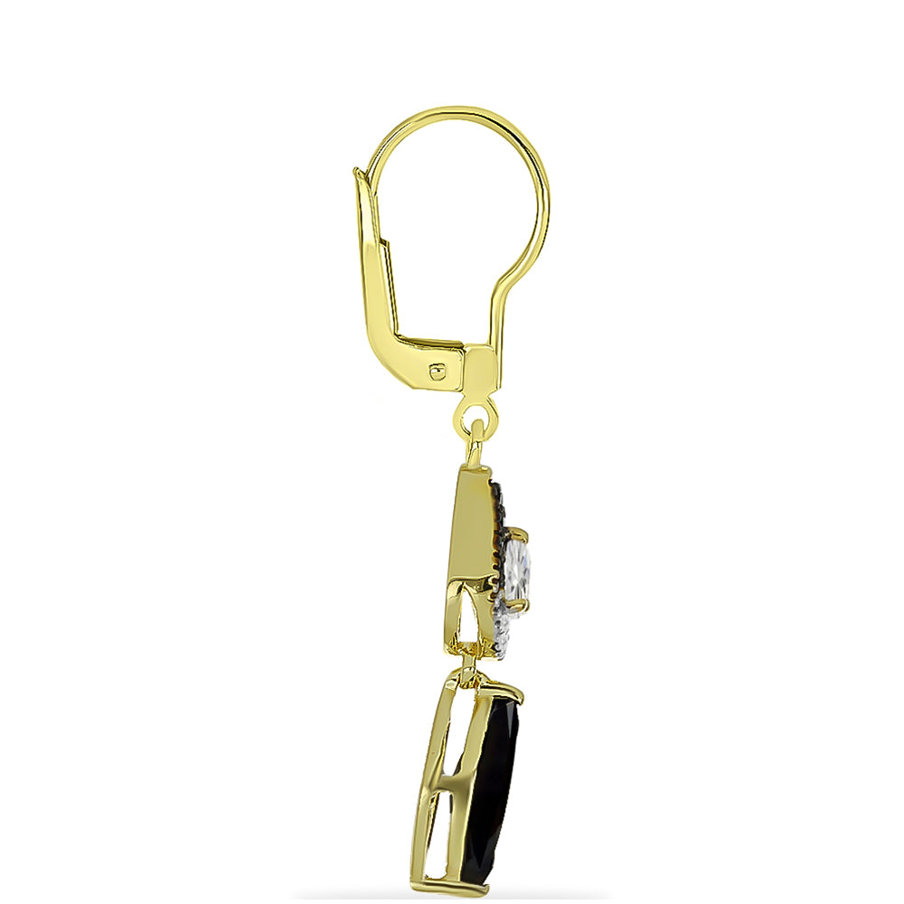 Pozlacené Stříbrné Náušnice s Černým Onyxem a Bílým Topazem 2 