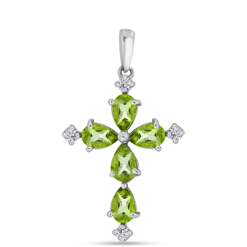 Stříbro 925/1000 - Přívěsek s Kapradinově Zeleným Křemenem a Bílým Topazem - Karátové číslo: 1.76. přibližná hmotnost: 1.98 gramů