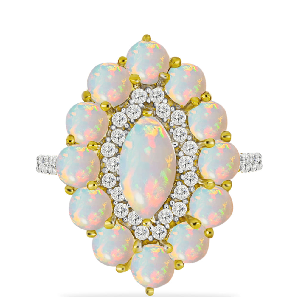 Pozlacený Stříbrný Prsten s Welo opálem a Bílým Topazem 1 