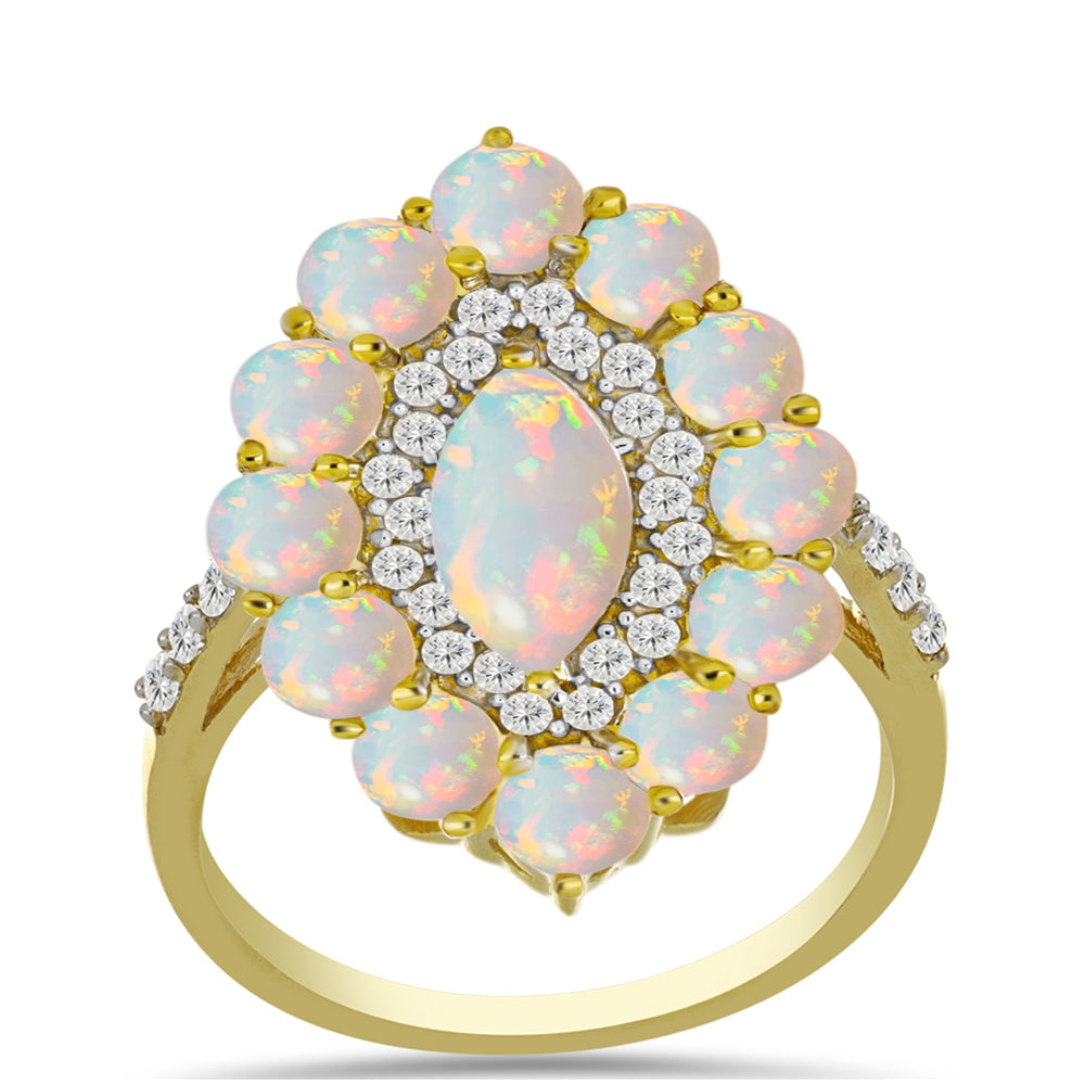 Pozlacený Stříbrný Prsten s Welo opálem a Bílým Topazem 3 