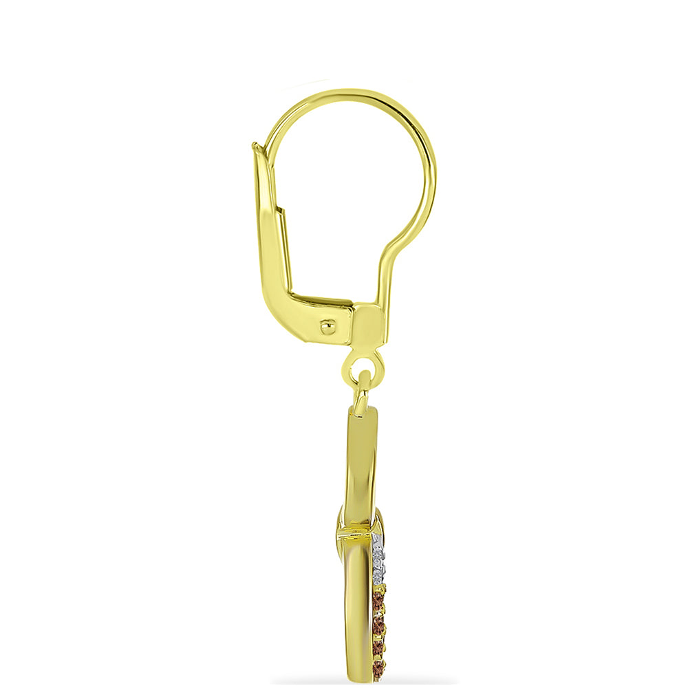 Pozlacené Stříbro 925/1000 - Náušnice s Champagne Diamantem a Bílým Diamantem - Karátové číslo: 0.21. přibližná hmotnost: 2.51 gramů