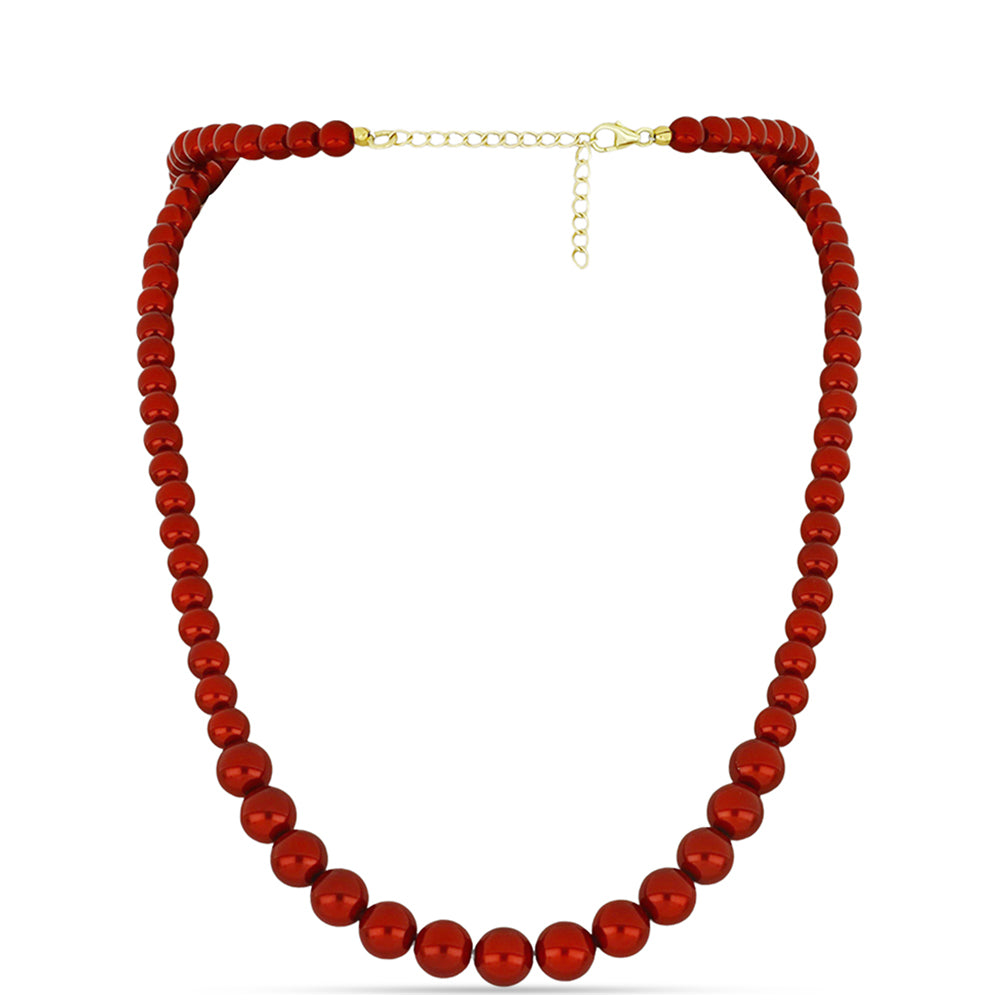 Pozlacené Stříbro 925/1000 - Náhrdelník s Červená sladkovodní Perlou - Karátové číslo: 119.32. přibližná hmotnost: 24.86 gramů