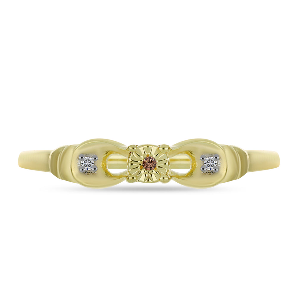 Pozlacené Stříbro 925/1000 - Prsten s Champagne Diamantem a Bílým Diamantem - Karátové číslo: 0.02. přibližná hmotnost: 1.96 gramů 1 