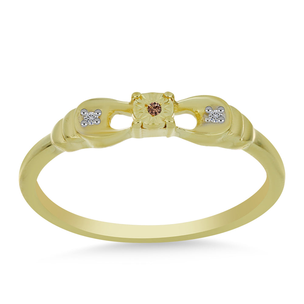 Pozlacené Stříbro 925/1000 - Prsten s Champagne Diamantem a Bílým Diamantem - Karátové číslo: 0.02. přibližná hmotnost: 1.96 gramů