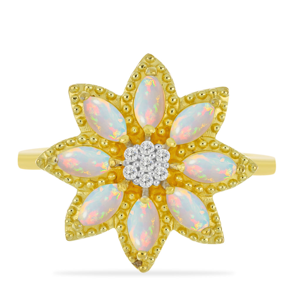 Pozlacený Stříbrný Prsten s Welo opálem a Bílým Topazem 1 