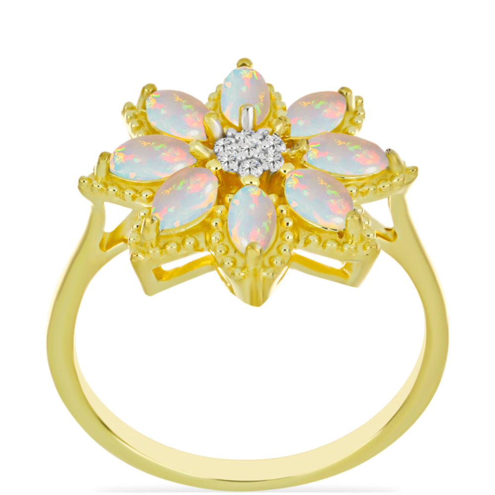 Pozlacený Stříbrný Prsten s Welo opálem a Bílým Topazem 3 