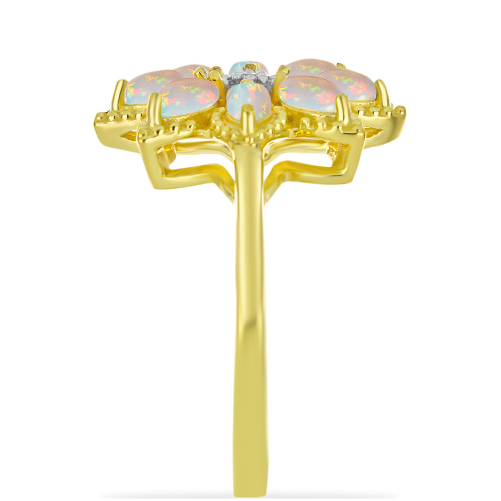 Pozlacený Stříbrný Prsten s Welo opálem a Bílým Topazem 4 