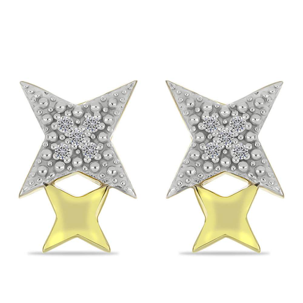 Pozlacené Stříbro 925/1000 - Sada s Champagne Diamantem a Bílým Diamantem - Karátové číslo: 0.09. přibližná hmotnost: 3.15 gramů ( Náušnice )