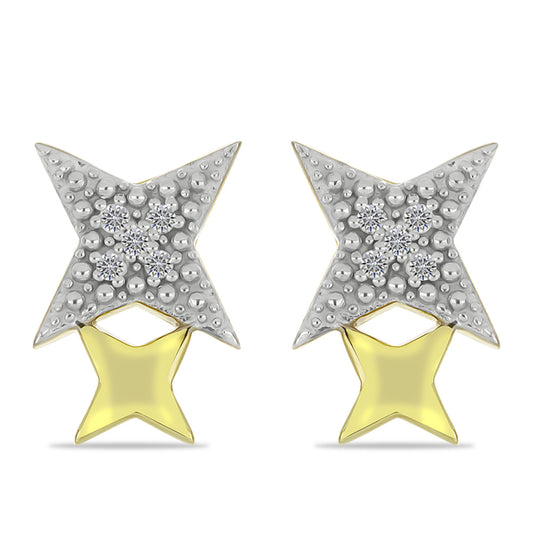 Pozlacené Stříbro 925/1000 - Náušnice s Bílým Diamantem - Karátové číslo: 0.06. přibližná hmotnost: 1.61 gramů