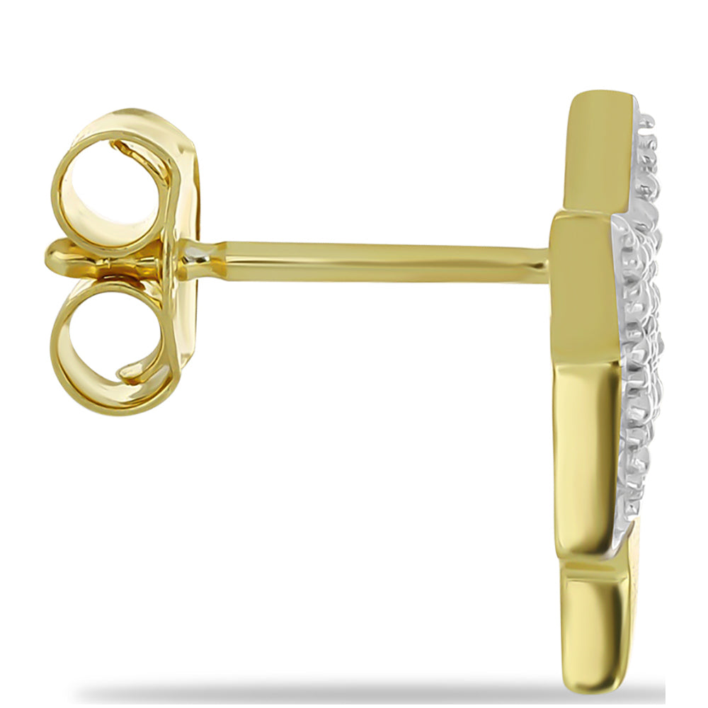 Pozlacené Stříbro 925/1000 - Sada s Champagne Diamantem a Bílým Diamantem - Karátové číslo: 0.09. přibližná hmotnost: 3.15 gramů ( Náušnice ) 3 