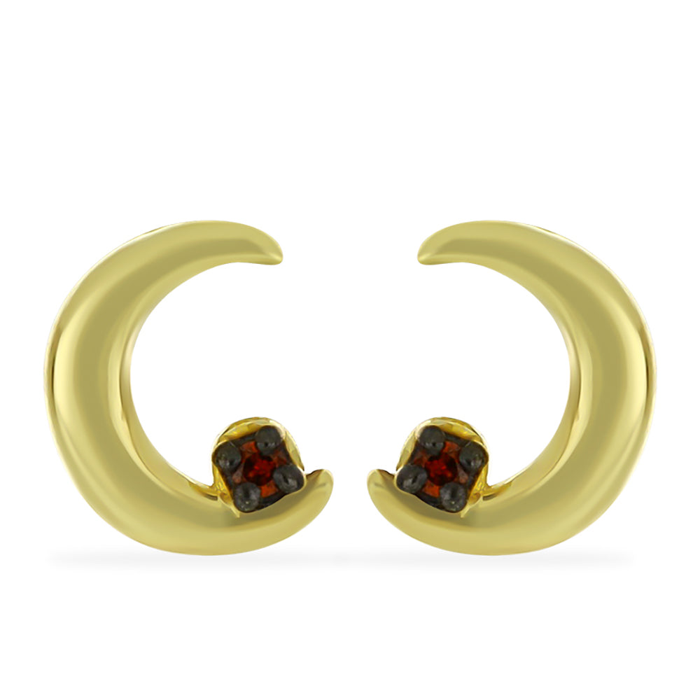 Pozlacené Stříbro 925/1000 - Sada s Champagne Diamantem a Bílým Diamantem - Karátové číslo: 0.09. přibližná hmotnost: 3.15 gramů ( Náušnice )