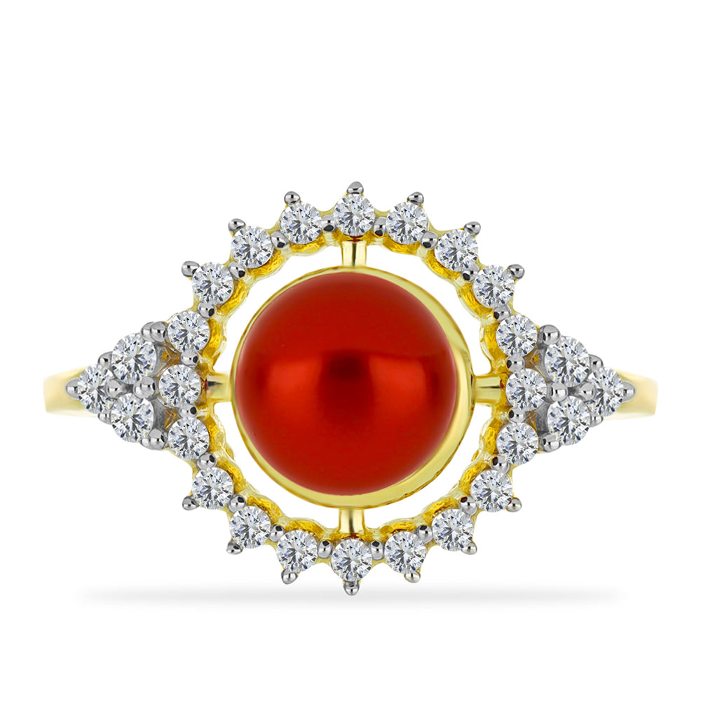 Pozlacené Stříbro 925/1000 - Prsten s Červená sladkovodní Perlou a Bílým Topazem - Karátové číslo: 3.07. přibližná hmotnost: 3.75 gramů