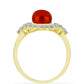 Pozlacené Stříbro 925/1000 - Prsten s Červená sladkovodní Perlou a Bílým Topazem - Karátové číslo: 3.07. přibližná hmotnost: 3.75 gramů