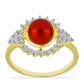 Pozlacené Stříbro 925/1000 - Prsten s Červená sladkovodní Perlou a Bílým Topazem - Karátové číslo: 3.07. přibližná hmotnost: 3.75 gramů