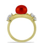 Pozlacené Stříbro 925/1000 - Prsten s Červená sladkovodní Perlou a Bílým Topazem - Karátové číslo: 2.9. přibližná hmotnost: 3.78 gramů