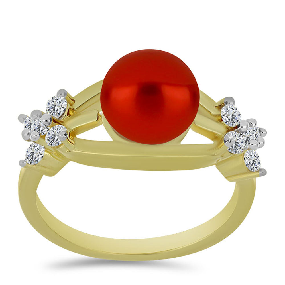 Pozlacené Stříbro 925/1000 - Prsten s Červená sladkovodní Perlou a Bílým Topazem - Karátové číslo: 2.9. přibližná hmotnost: 3.78 gramů 3 