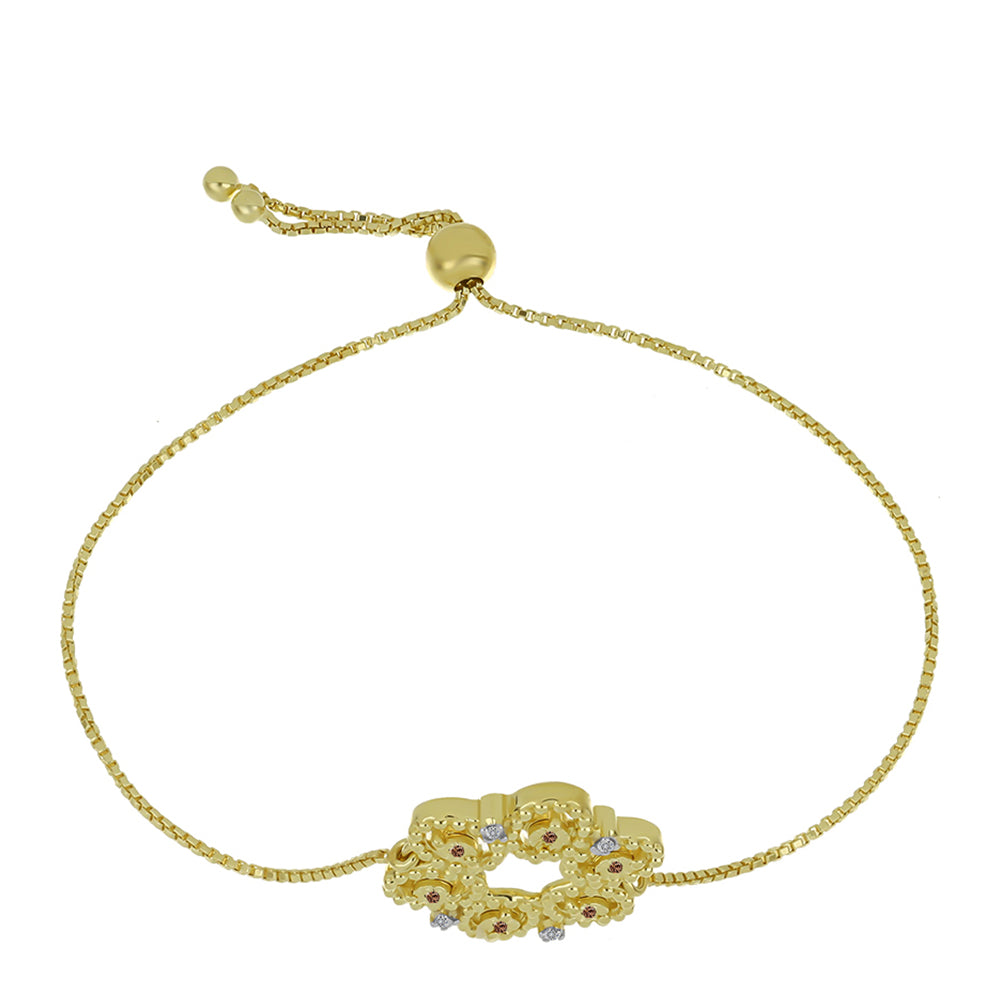 Pozlacené Stříbro 925/1000 - Náramek s Champagne Diamantem a Bílým Diamantem - Karátové číslo: 0.09. přibližná hmotnost: 5.4 gramů