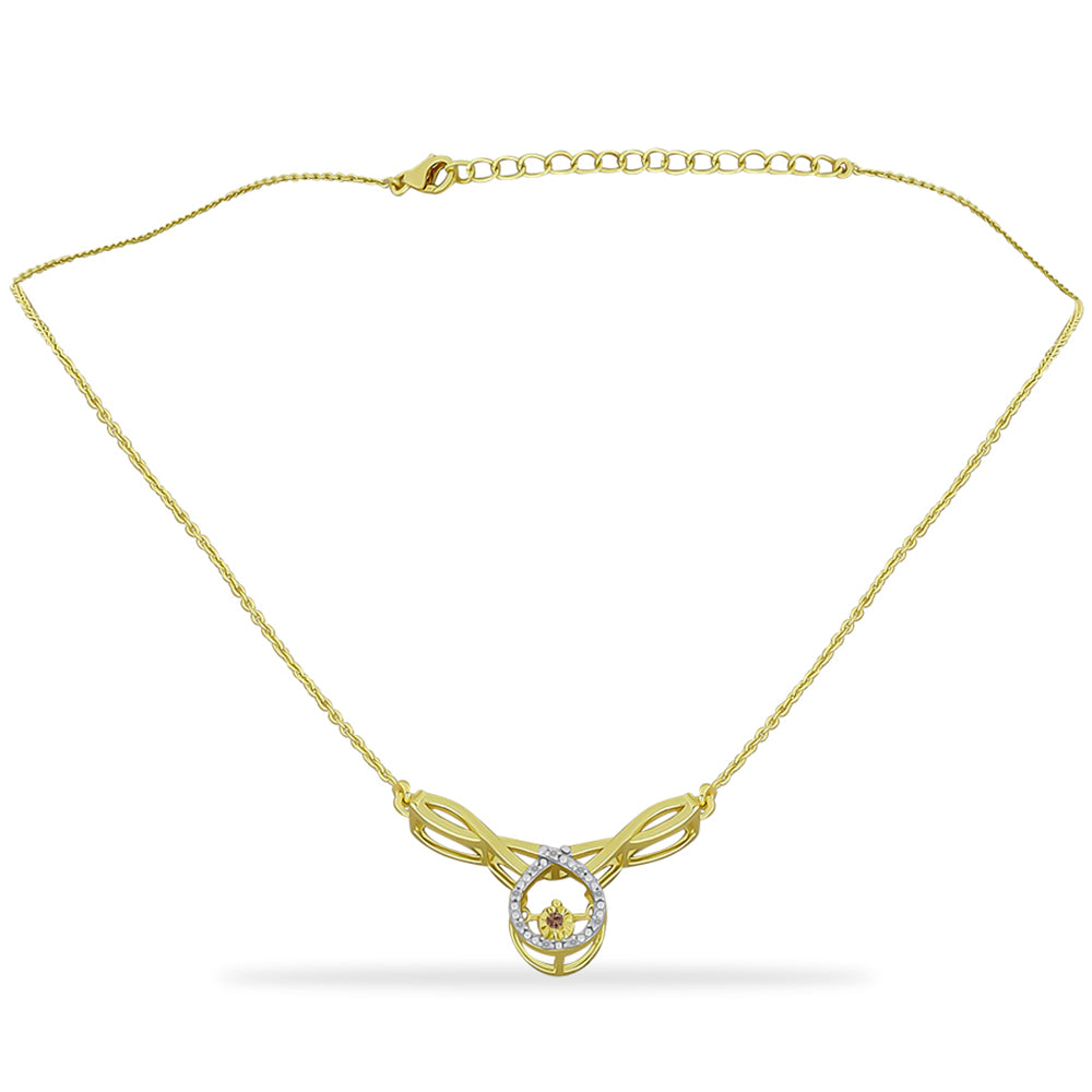 Pozlacený Stříbrný Náhrdelník s Champagne Diamantem a Bílým Diamantem 1 