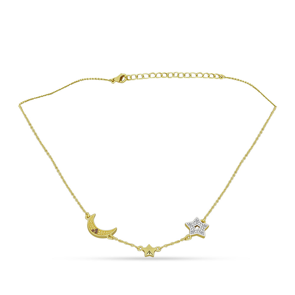 Pozlacené Stříbro 925/1000 - Náhrdelník s Champagne Diamantem a Bílým Diamantem - Karátové číslo: 0.06. přibližná hmotnost: 3.86 gramů