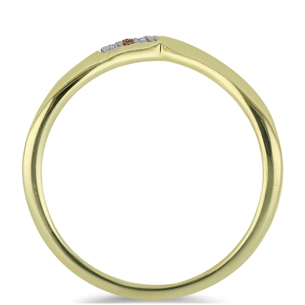 Pozlacené Stříbro 925/1000 - Prsten s Champagne Diamantem a Bílým Diamantem - Karátové číslo: 0.02. přibližná hmotnost: 1.81 gramů