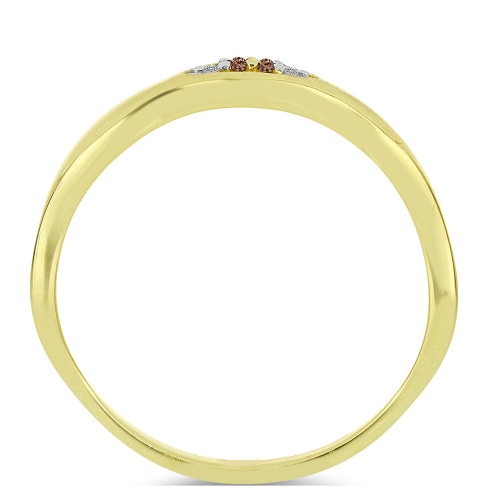 Pozlacené Stříbro 925/1000 - Prsten s Champagne Diamantem a Bílým Diamantem - Karátové číslo: 0.03. přibližná hmotnost: 2.13 gramů 2 