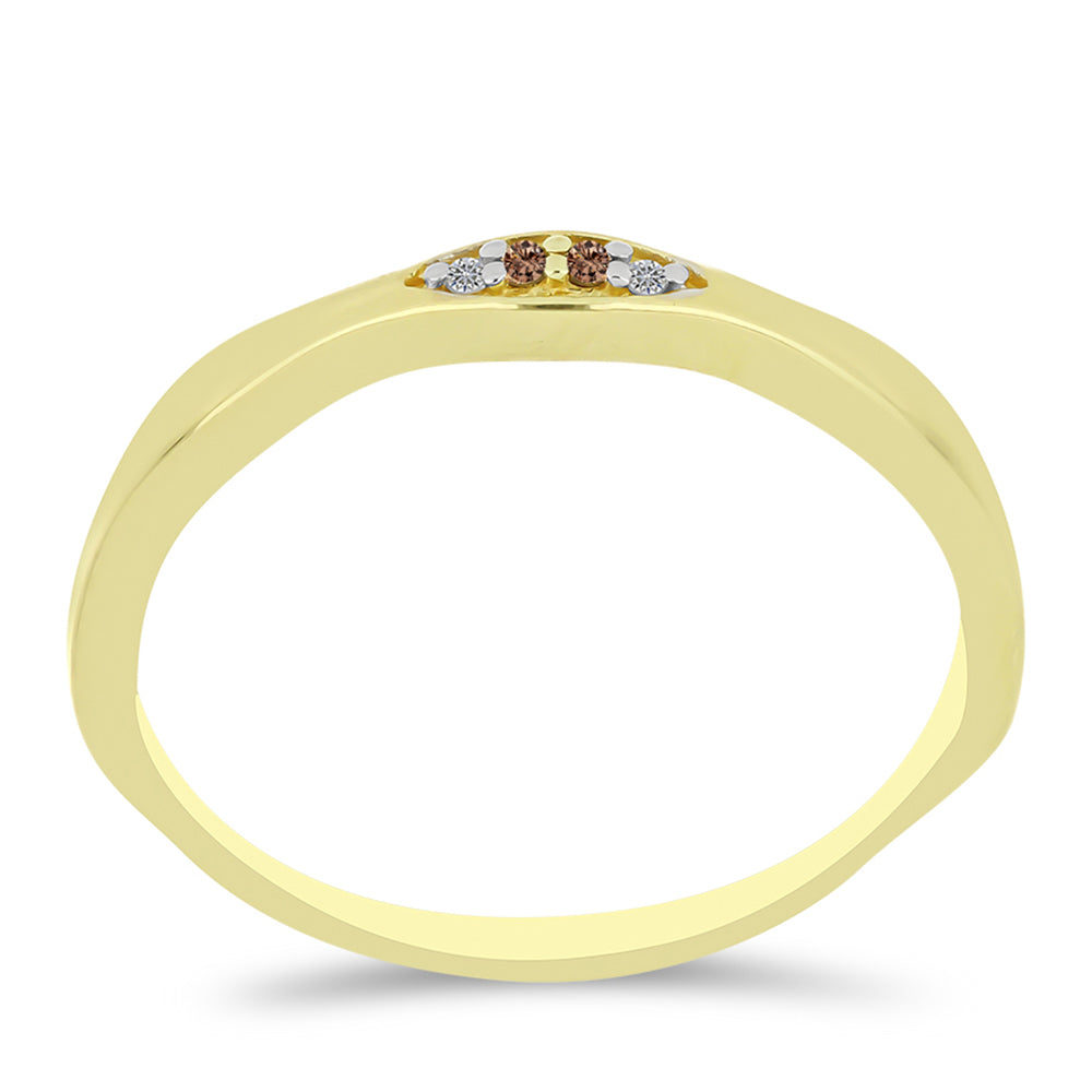 Pozlacené Stříbro 925/1000 - Prsten s Champagne Diamantem a Bílým Diamantem - Karátové číslo: 0.03. přibližná hmotnost: 2.13 gramů