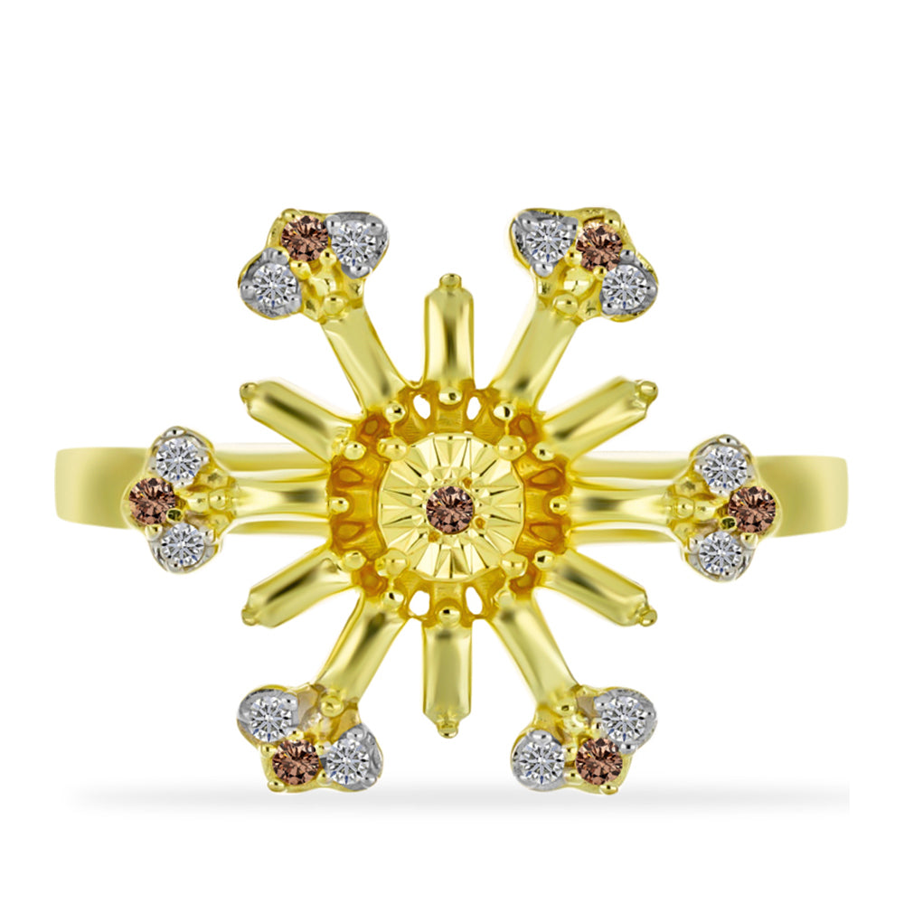 Pozlacené Stříbro 925/1000 - Prsten s Champagne Diamantem a Bílým Diamantem - Karátové číslo: 0.15. přibližná hmotnost: 3.73 gramů 1 