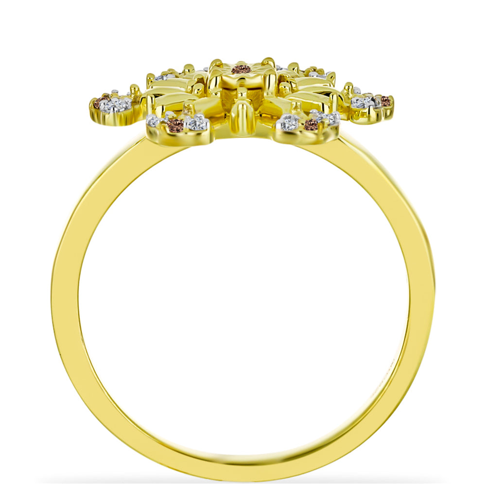 Pozlacené Stříbro 925/1000 - Prsten s Champagne Diamantem a Bílým Diamantem - Karátové číslo: 0.15. přibližná hmotnost: 3.73 gramů 2 