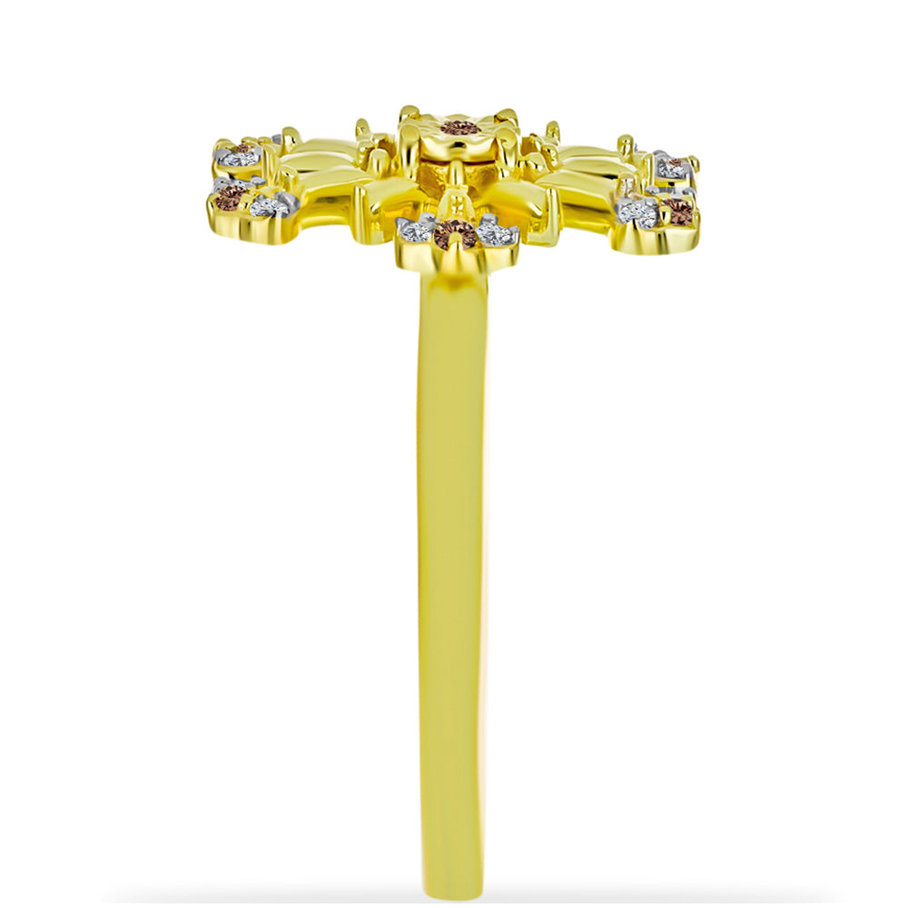 Pozlacené Stříbro 925/1000 - Prsten s Champagne Diamantem a Bílým Diamantem - Karátové číslo: 0.15. přibližná hmotnost: 3.73 gramů 4 