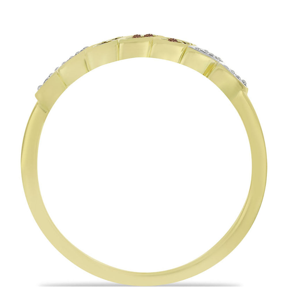 Pozlacené Stříbro 925/1000 - Prsten s Champagne Diamantem a Bílým Diamantem - Karátové číslo: 0.14. přibližná hmotnost: 2.17 gramů