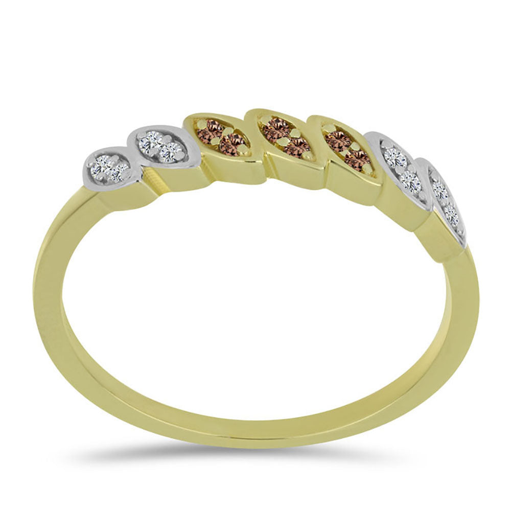 Pozlacené Stříbro 925/1000 - Prsten s Champagne Diamantem a Bílým Diamantem - Karátové číslo: 0.14. přibližná hmotnost: 2.17 gramů