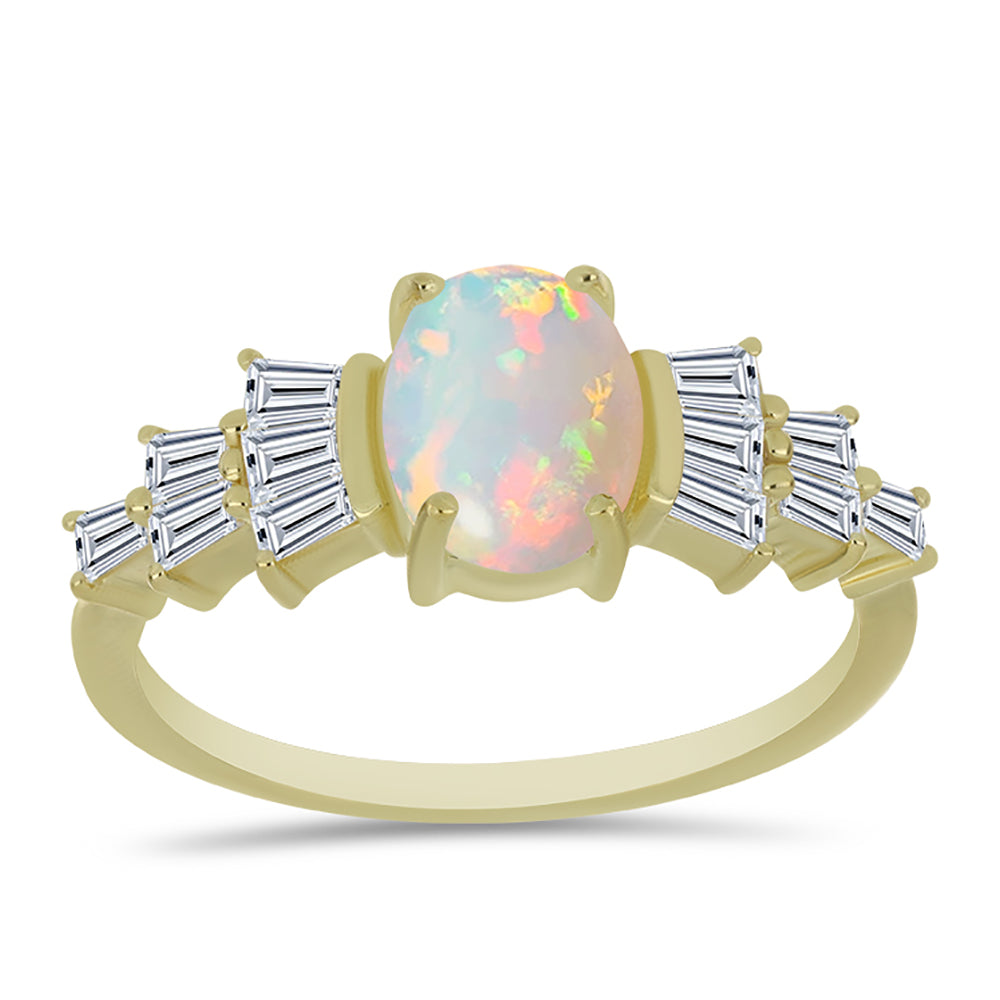 Pozlacený Stříbrný Prsten s Welo opálem a Bílým Zirkonem