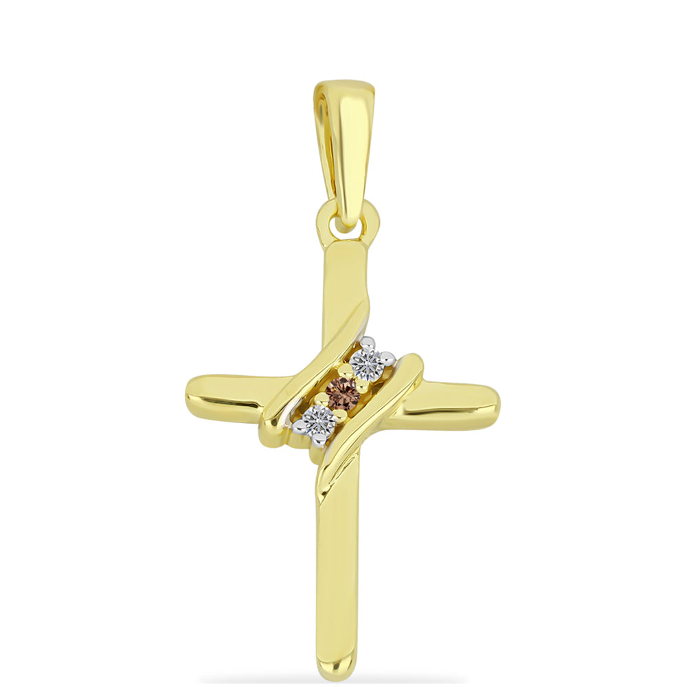 Pozlacené Stříbro 925/1000 - Přívěsek s Champagne Diamantem a Bílým Diamantem - Karátové číslo: 0.04. přibližná hmotnost: 1.36 gramů