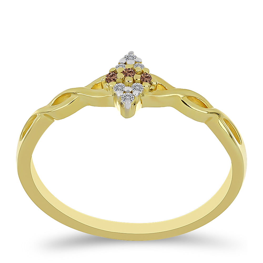 Pozlacené Stříbro 925/1000 - Prsten s Champagne Diamantem a Bílým Diamantem - Karátové číslo: 0.06. přibližná hmotnost: 1.78 gramů 3 