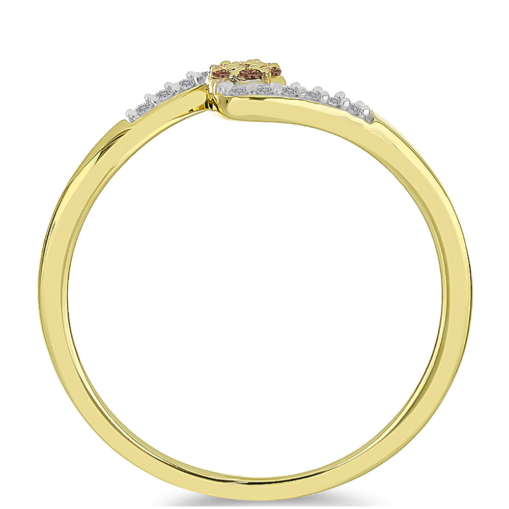 Pozlacené Stříbro 925/1000 - Prsten s Champagne Diamantem a Bílým Diamantem - Karátové číslo: 0.14. přibližná hmotnost: 2.04 gramů 2 
