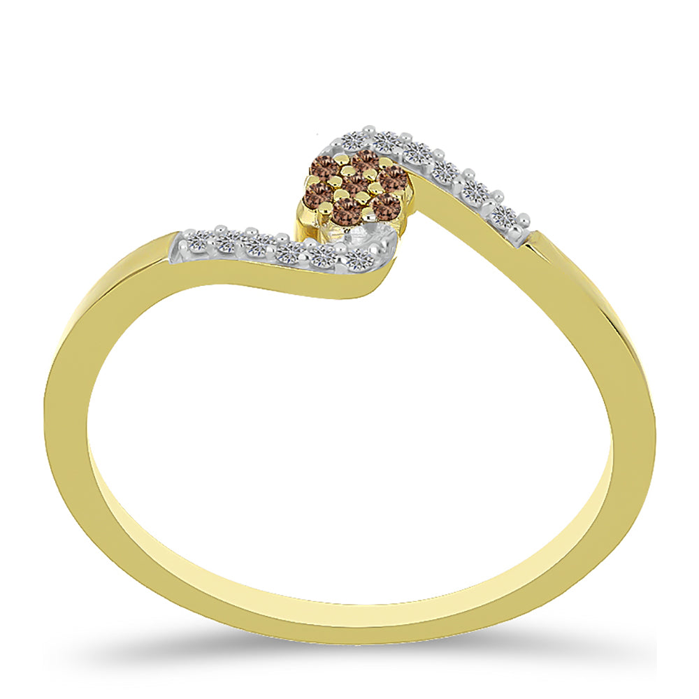 Pozlacené Stříbro 925/1000 - Prsten s Champagne Diamantem a Bílým Diamantem - Karátové číslo: 0.14. přibližná hmotnost: 2.04 gramů