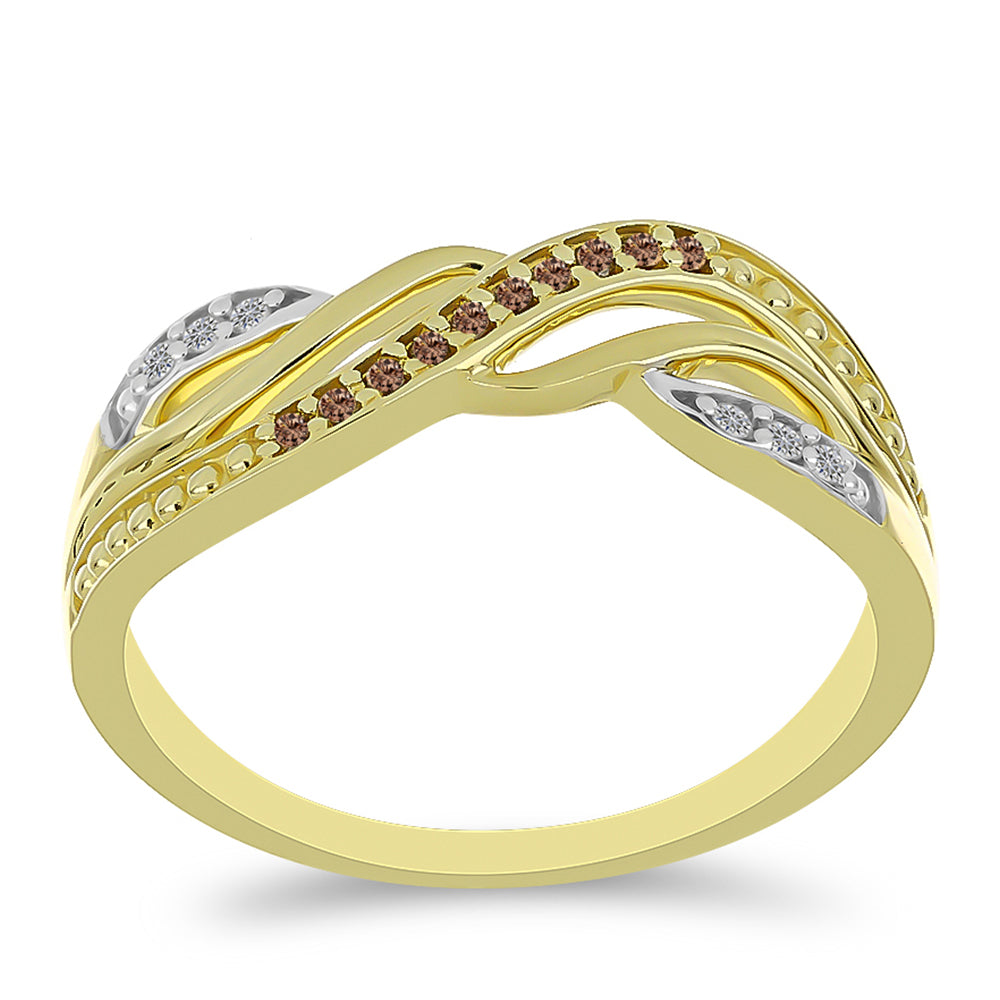 Pozlacený Stříbrný Prsten s Champagne Diamantem a Bílým Diamantem 3 