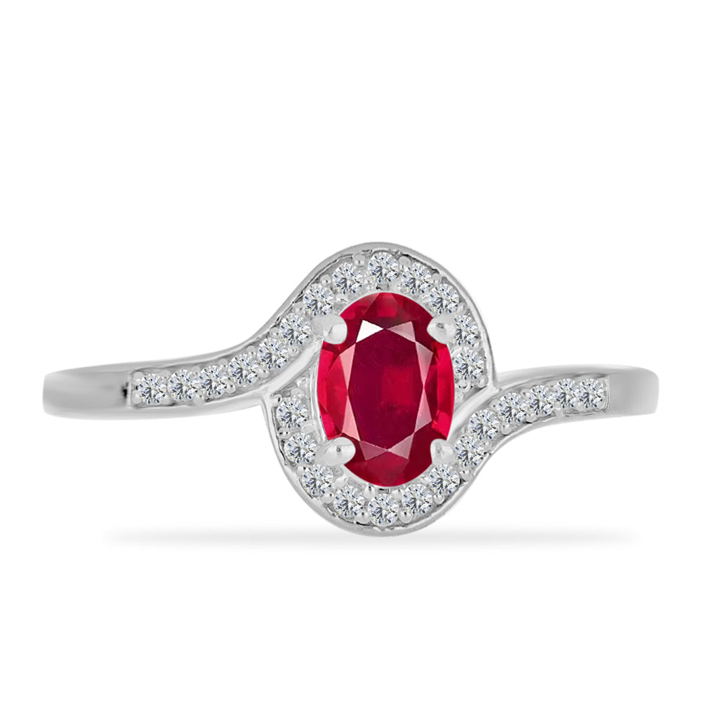 Stříbrný Prsten s Madagaskarským Rubínem a Bílým Diamantem