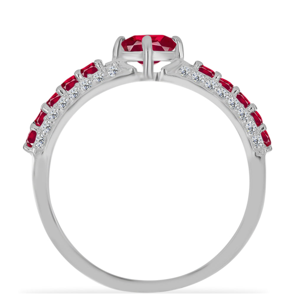 Stříbro 925/1000 Prsten s Madagaskarským Rubínem a Bílým Diamantem - Karátové číslo: 1.5. přibližná hmotnost: 2.91 gramů 2 