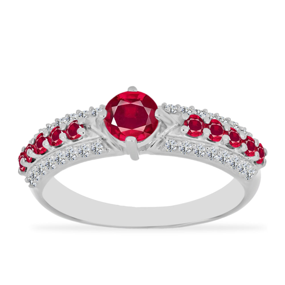 Stříbro 925/1000 Prsten s Madagaskarským Rubínem a Bílým Diamantem - Karátové číslo: 1.5. přibližná hmotnost: 2.91 gramů 3 