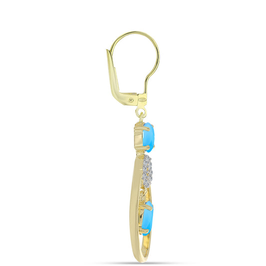 Pozlacené Stříbrné Náušnice s Aqua Chalcedonem a Bílým Topazem